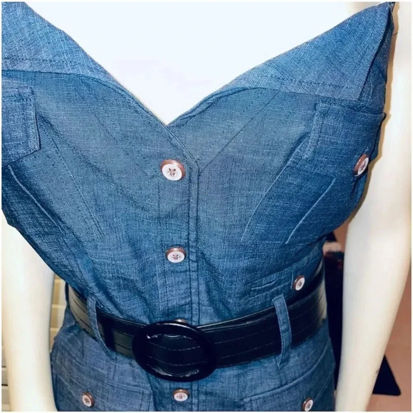 Arden B Women's Blue Sweetheart Neck Button Front Midi Shift Dress Size S - Picture 2 of 16